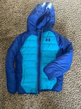 Under Armour Blue and Teal Hooded Puffer Jacket